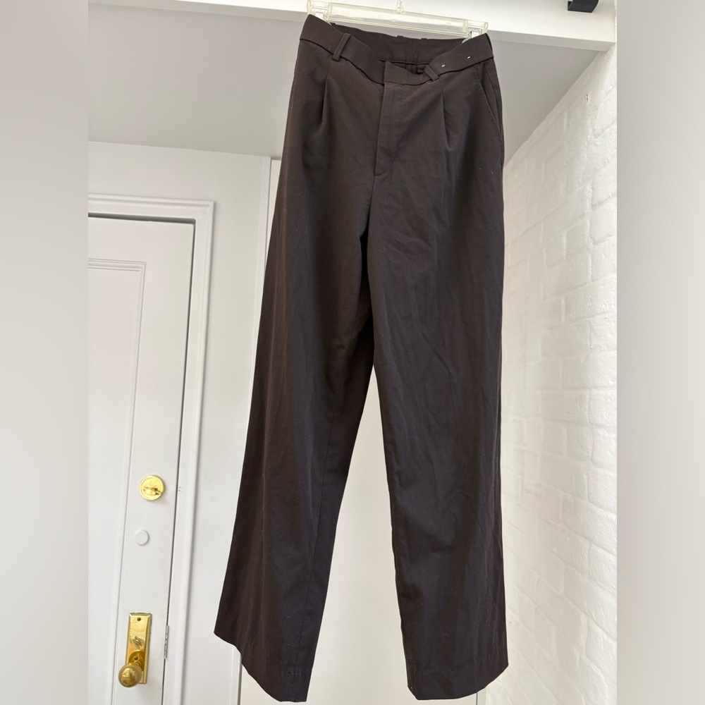 Cos Neutral brown Pleat Front Straight Wide Leg Trousers Size XS 0